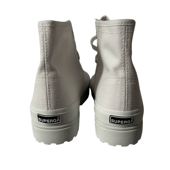 NEW Superga Unisex White Canvas Lace Up High-Top Sneaker Boots-Men 4.5-Women 6 - Picture 4 of 10